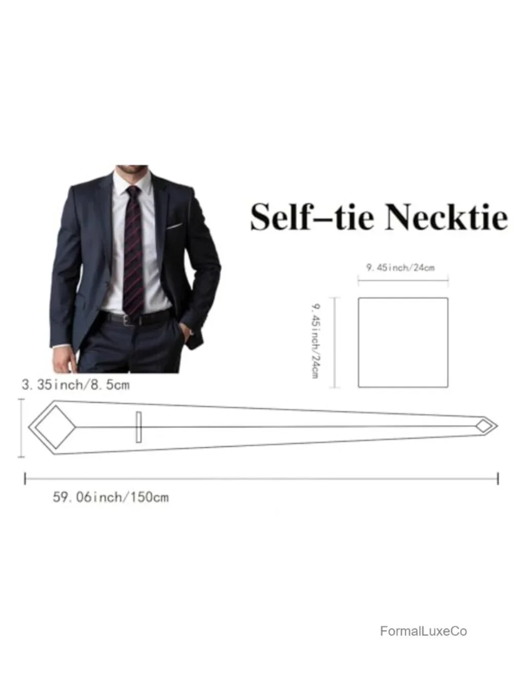 Silk Tie Set for Men - Necktie Pocket Square Cufflinks 3pc Formal Wedding